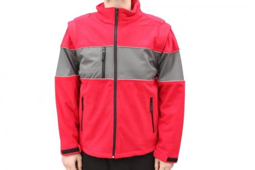 Fleecejacke Windbreaker Fleece Jacke abnehmbare Ärmel Hochwertig Rot-Grau Neu